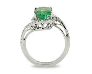 Women's Natural Mined Emerald & Diamond 3.31 tcw 14k SOLID White Gold Ring