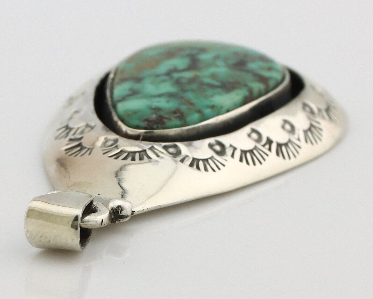 Navajo Pendant 925 Silver Spiderweb Turquoise Artist Signed C Montoya C.80's