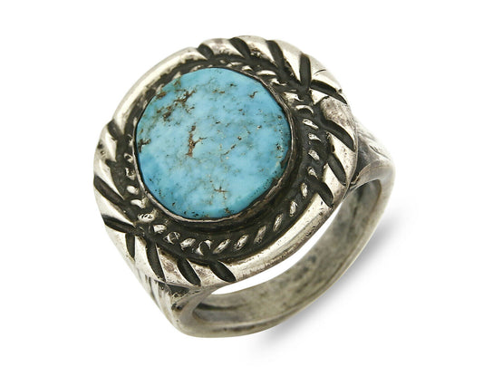 Navajo Turquoise .925 Ring Silver Signed Jack Tom C.80's