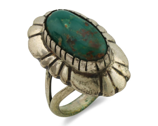 Navajo Ring .925 Silver Natural Whole Turquoise Artist M Montoya C.1980's