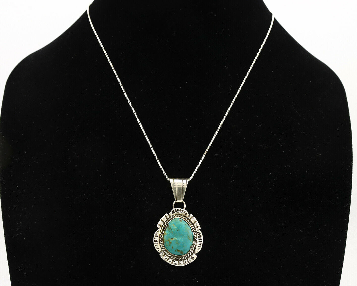 Navajo Necklace .925 Silver Kingman Turquoise Signed JP C.1980's