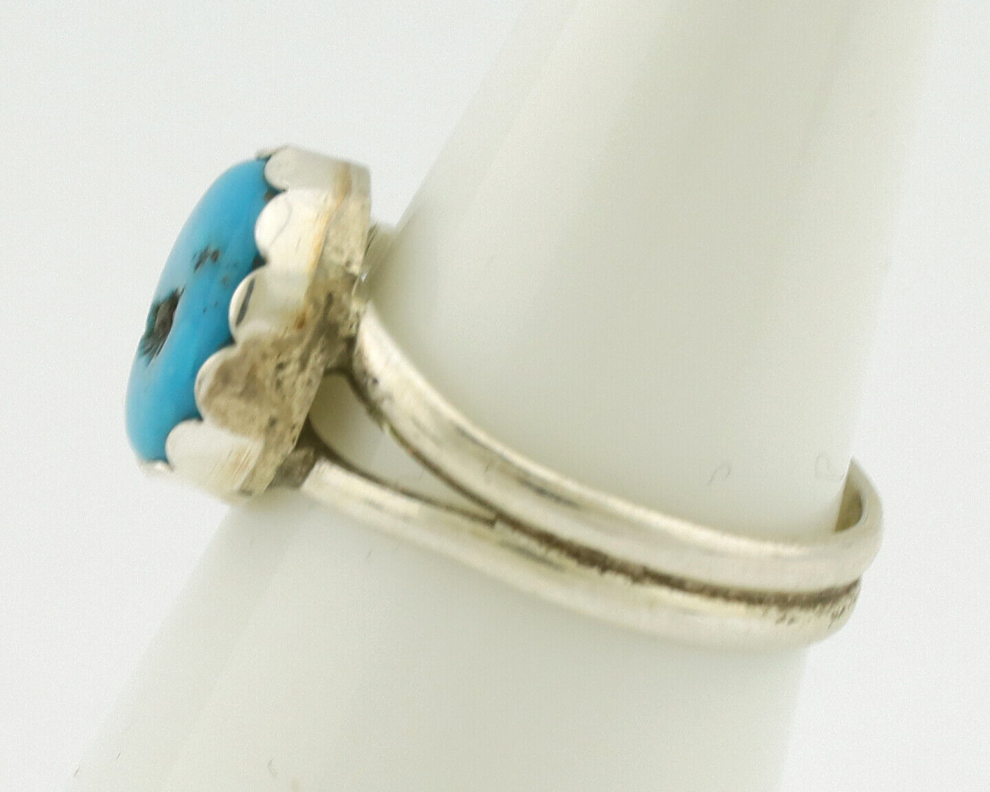 Navajo Ring .925 Silver Sleeping Beauty Turquoise Native American Artist C.1980s