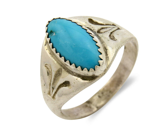 Zuni Ring .925 Silver Kingman Turquoise Hand Stamped Native American C.80's