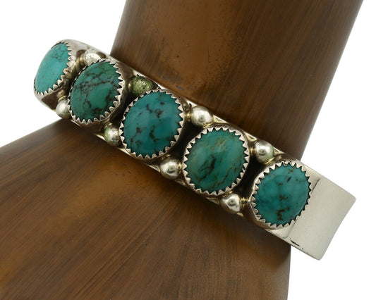 Navajo Bracelet .925 Silver Gem Grade Blue Green Turquoise C Jones Artist C.80's