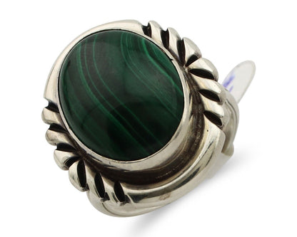 Navajo Ring 925 Silver Malachite Hand Stamped Signed NAKAI C.80's