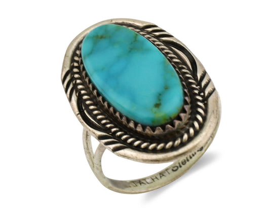 Navajo Ring .925 Silver Nevada Turquoise Native American Artist C.1980's