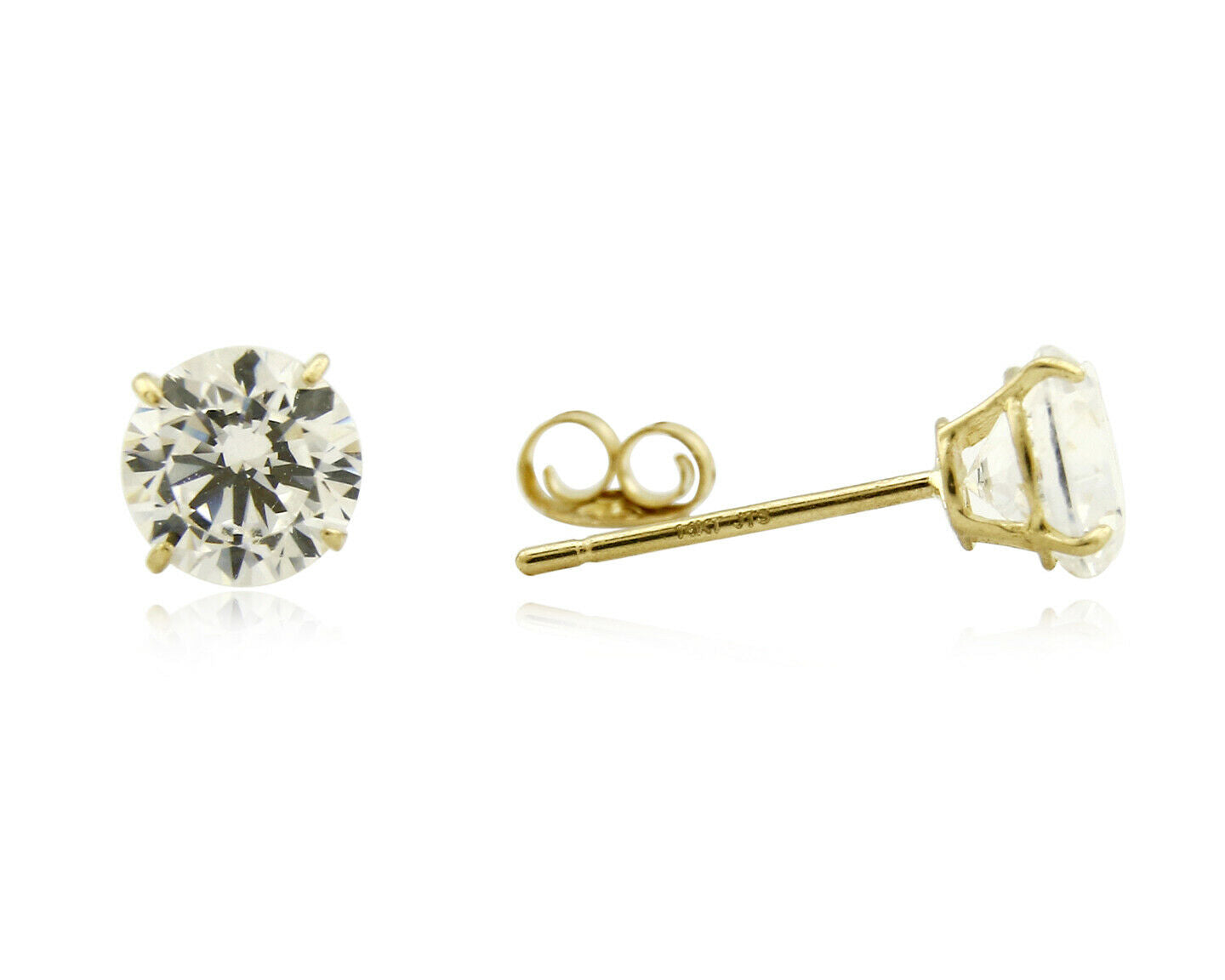 SOLID 14k Yellow Gold 5.0mm Wide Top Grade CZ Pushback Stud Earrings