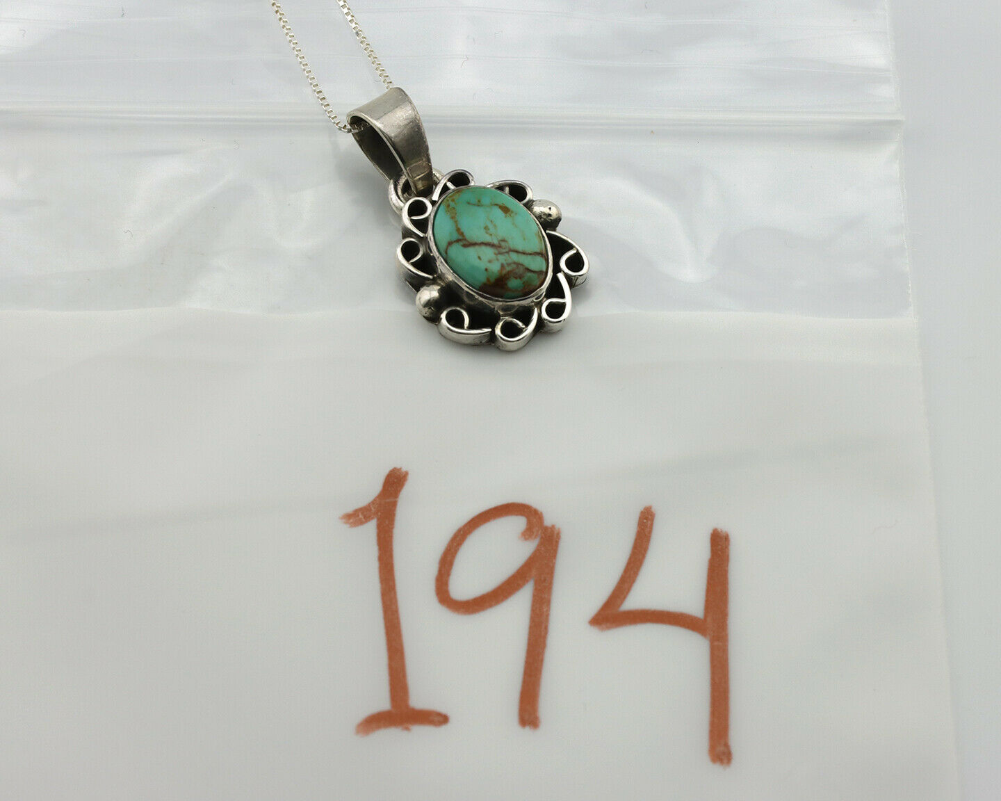 Navajo Kingman Turquoise Pendant .925 Silver Hand Stamped Signed Gecko C.80's