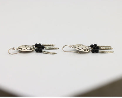 Navajo Earrings 925 Silver Natural Black Onyx Artist Signed T C.80's