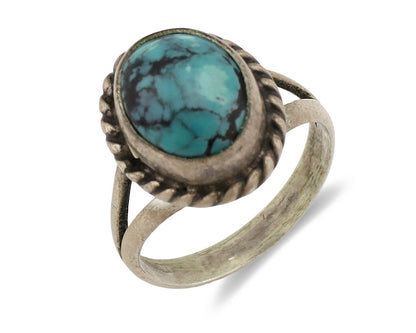 Navajo Ring .925 Silver Spiderweb Turquoise Native American Artist C.1980's