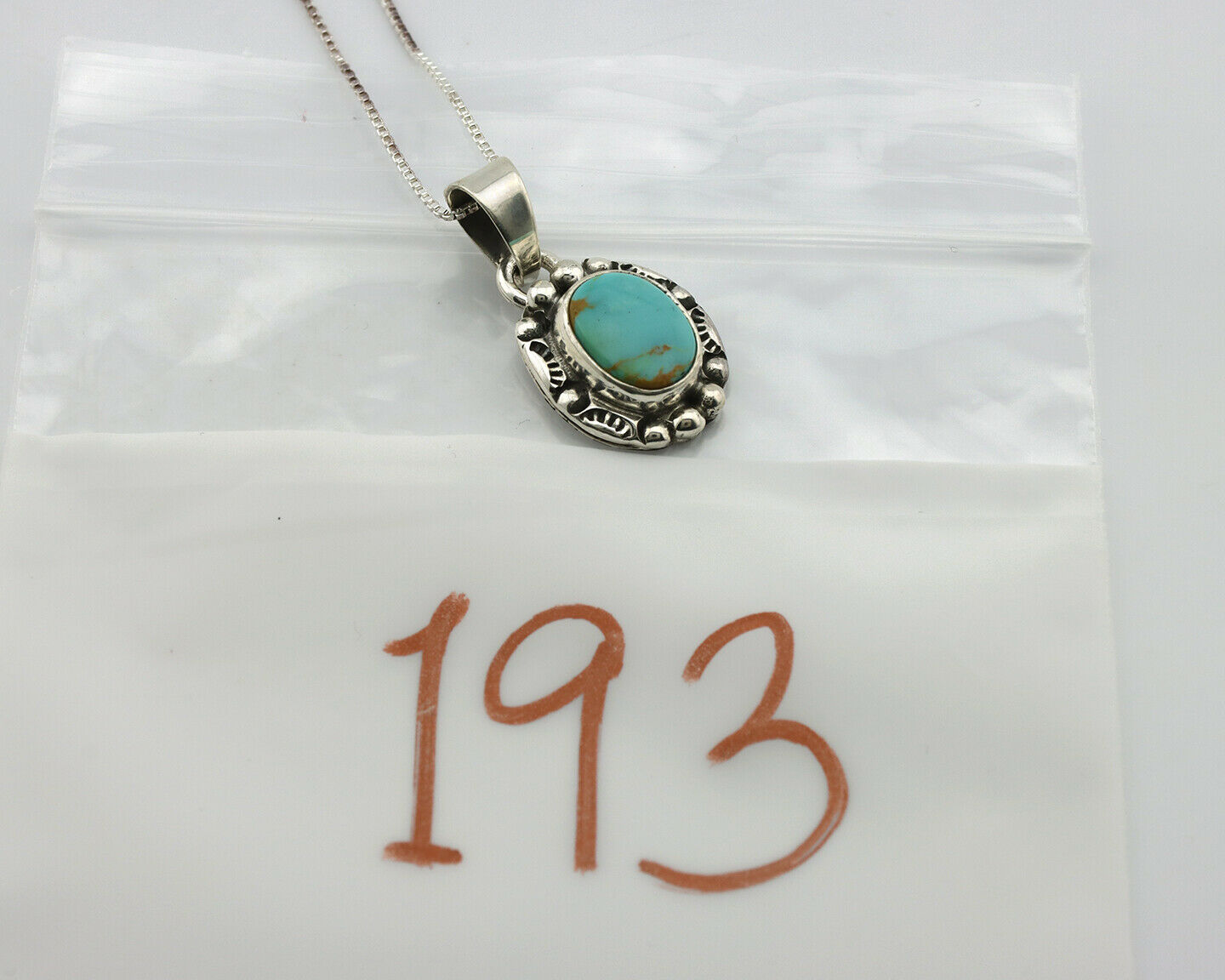 Navajo Kingman Turquoise Pendant .925 Silver Hand Stamped Signed Gecko C.80's