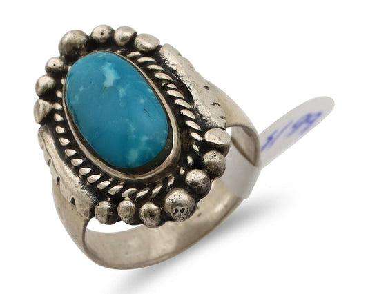 Navajo Ring 925 Silver Blue Gem Turquoise Artist Signed RR C.80's