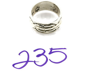 Navajo Ring .925 Silver Handmade Hand Stamped 3 Row Rope Band C.1980's Size 8.0
