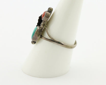 Navajo Handmade Ring 925 Silver Turquiose & Coral Native American Artist C.80's