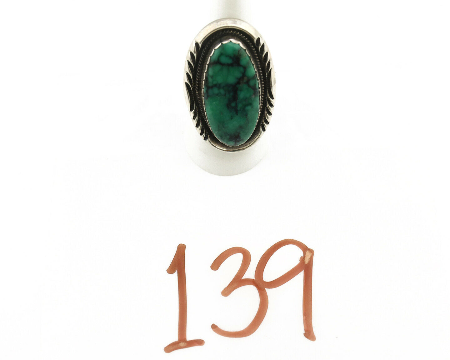 Navajo Ring .925 Silver Green Spiderweb Turquoise Native American C.80's