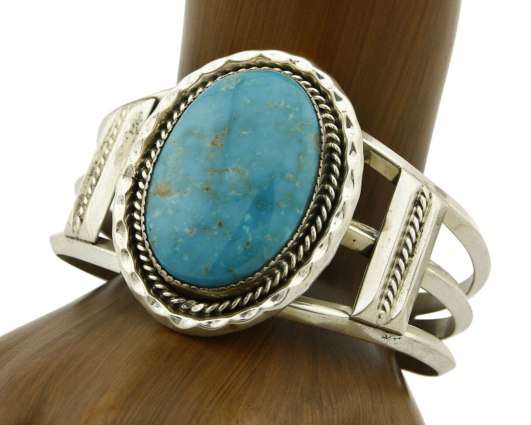 Navajo Bracelet .925 Silver Blue Gem Turquoise Signed Doug Zachary C.80's