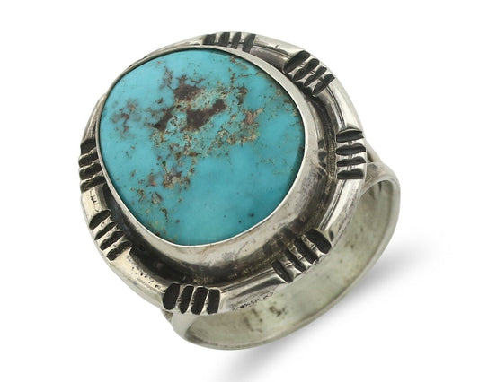 Navajo Ring .925 Silver Natural Blue Turquoise Native American Artist C.80's
