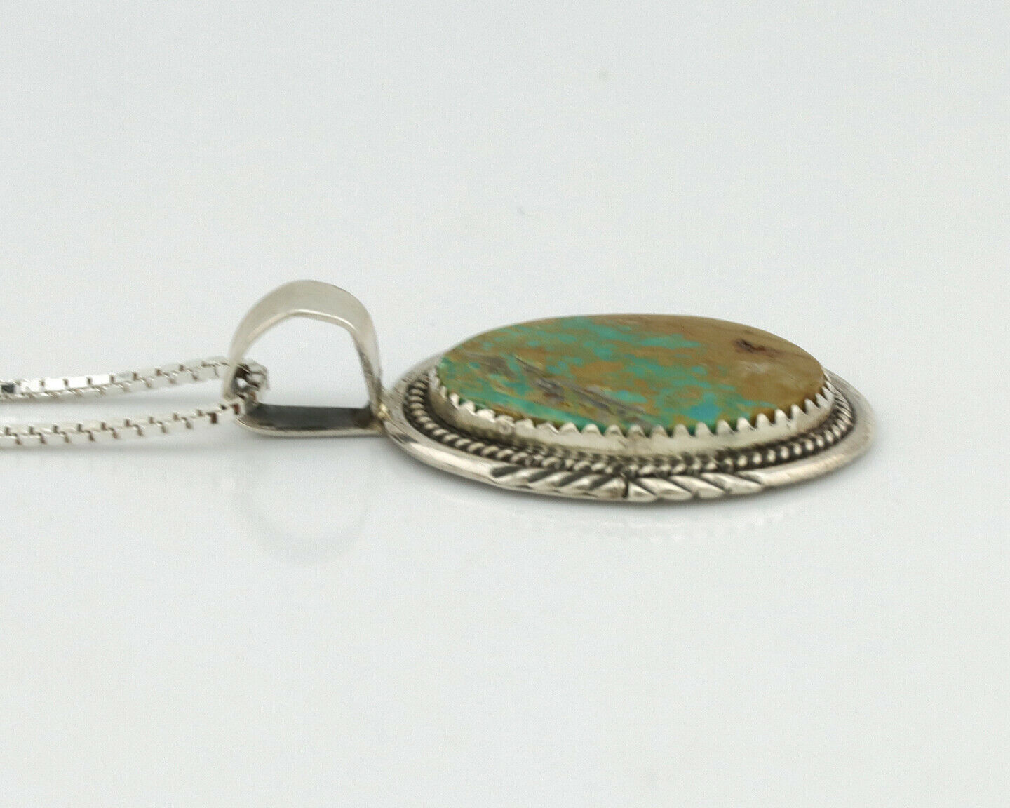 Navajo Pendant .925 Silver Natural Turquoise Artist Signed AB C.80's