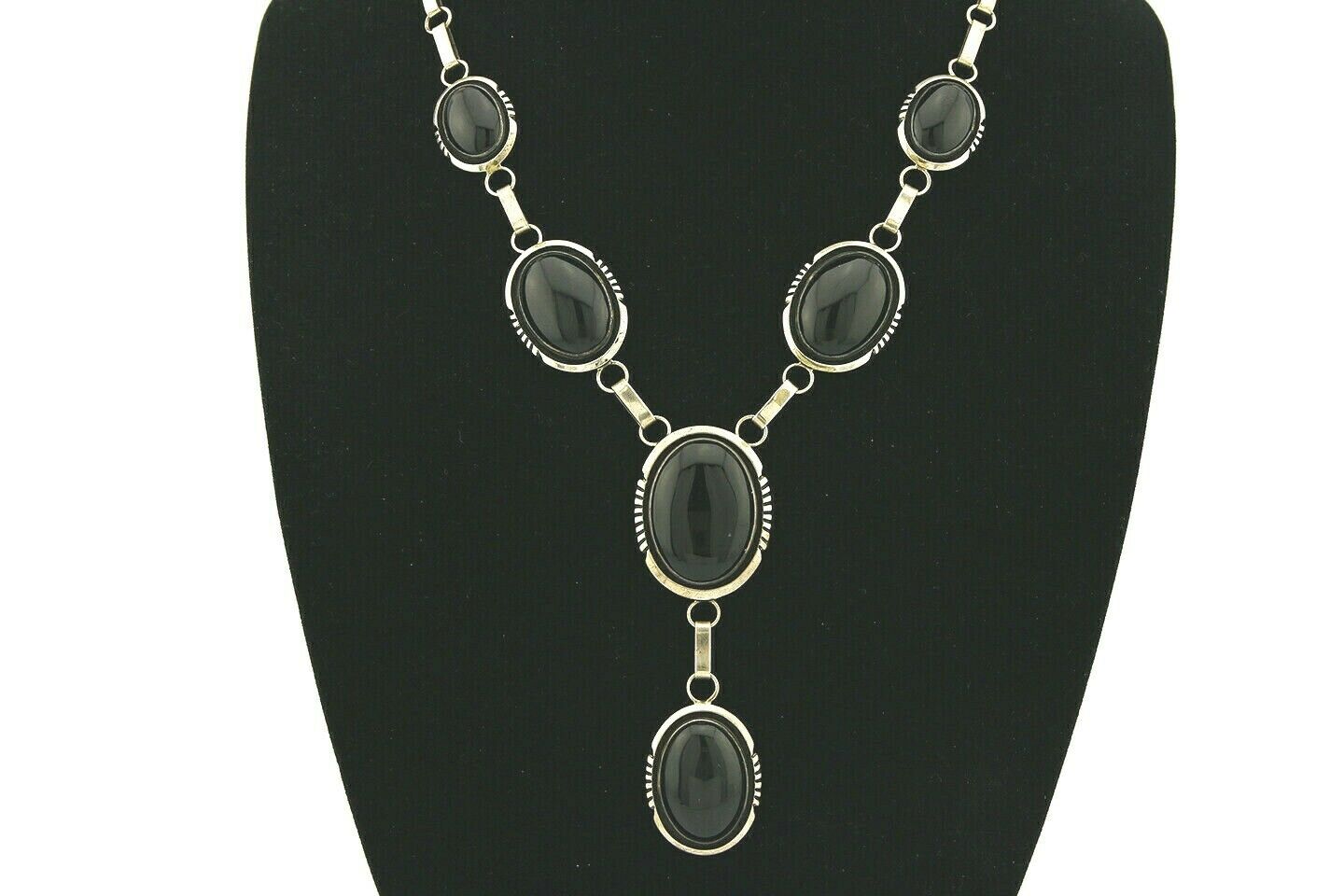 Women's Navajo Necklace Onyx .925 Silver Signed Denetdale