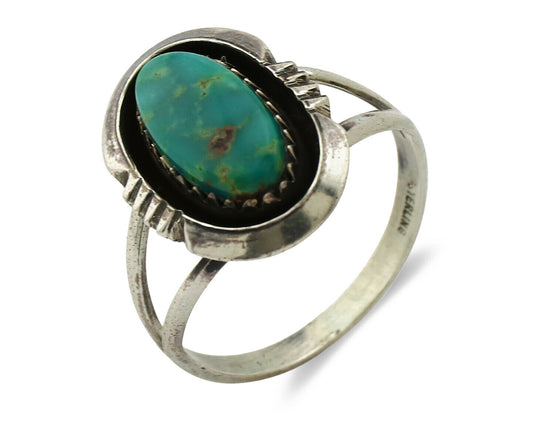 Navajo Ring .925 Silver Kingman Turquoise Native American Artist C.1980's