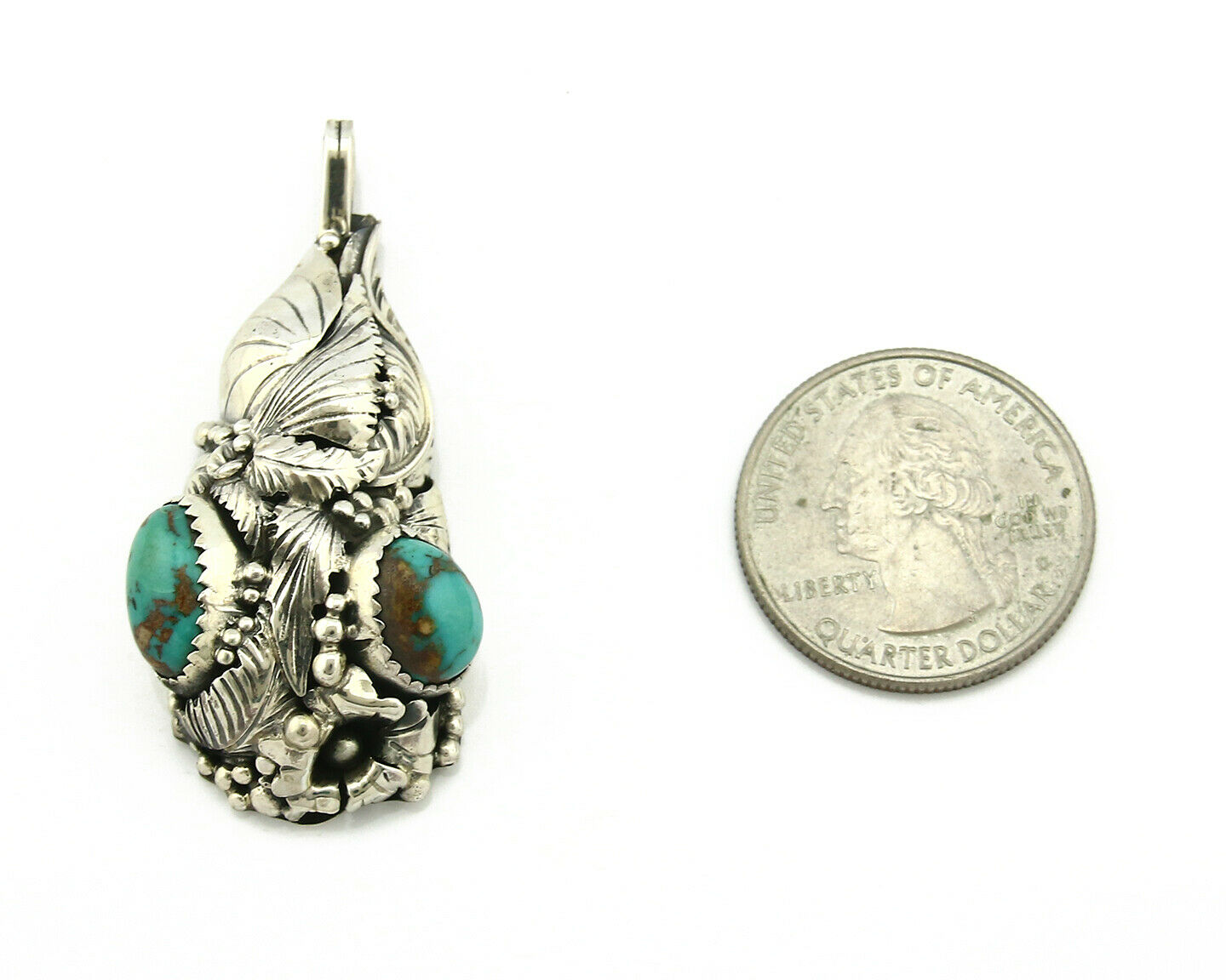 Navajo Pendant .925 Silver Bisbee Turquoise Signed Tom Willeto C.80's