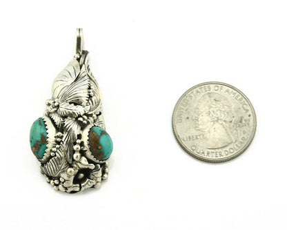 Navajo Pendant .925 Silver Bisbee Turquoise Signed Tom Willeto C.80's