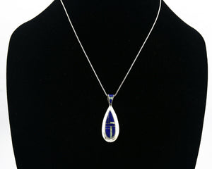 Women's Navajo Necklace .925 Silver Lapis & Opal Signed LA