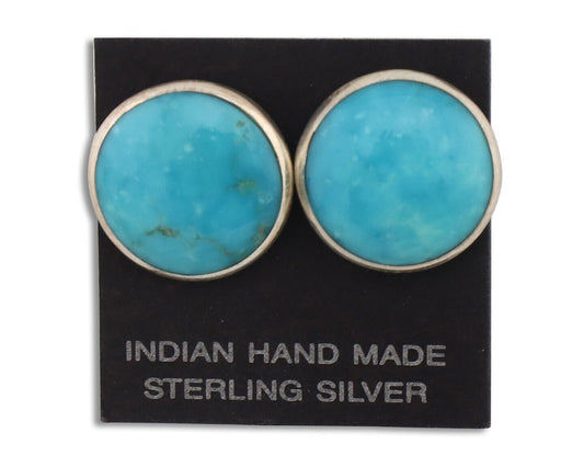 Navajo Earrings 925 Silver Natural Kingman Turquoise Artist Signed JM C.90's