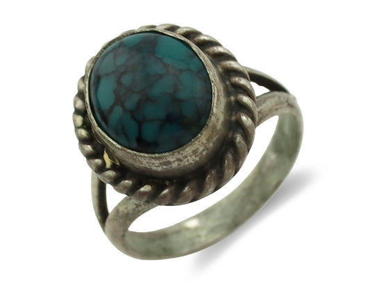 Navajo Ring .925 Silver Spiderweb Turquoise Native Artist C.1980's