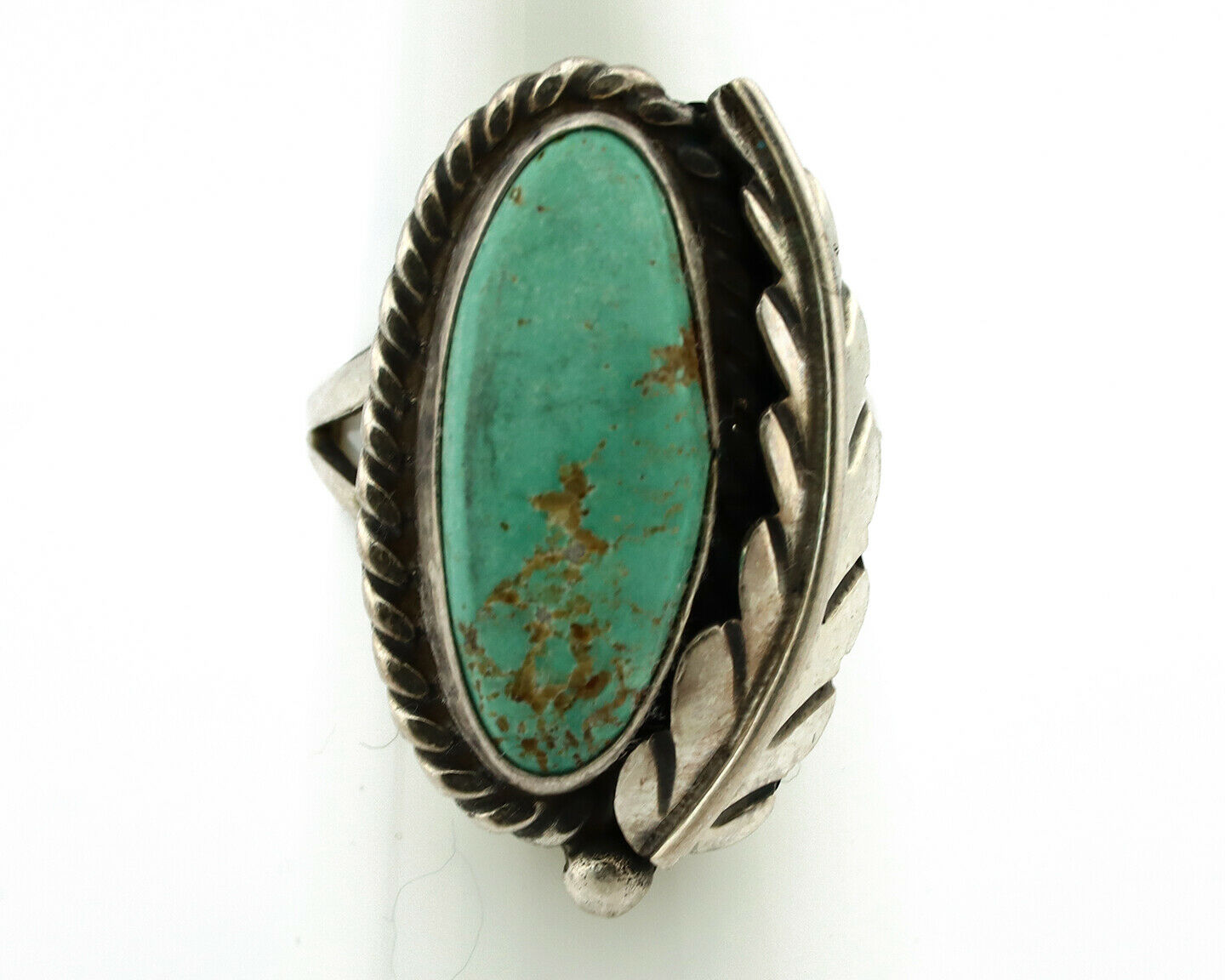 Navajo Ring .925 Silver Turquoise Mountain Signed Artist Apache C.80's