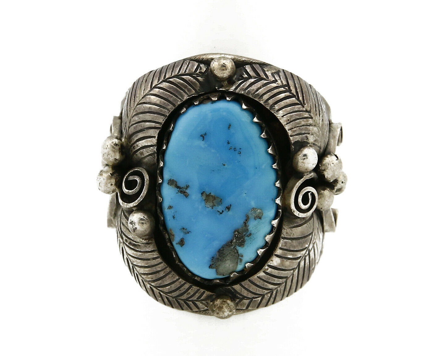 Navajo Turquoise Ring .925 Silver Handmade C.1980's Size 9.5