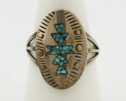 Navajo Ring 925 Silver Chip Inlay Turquoise Artist Signed NAKAI C.80's