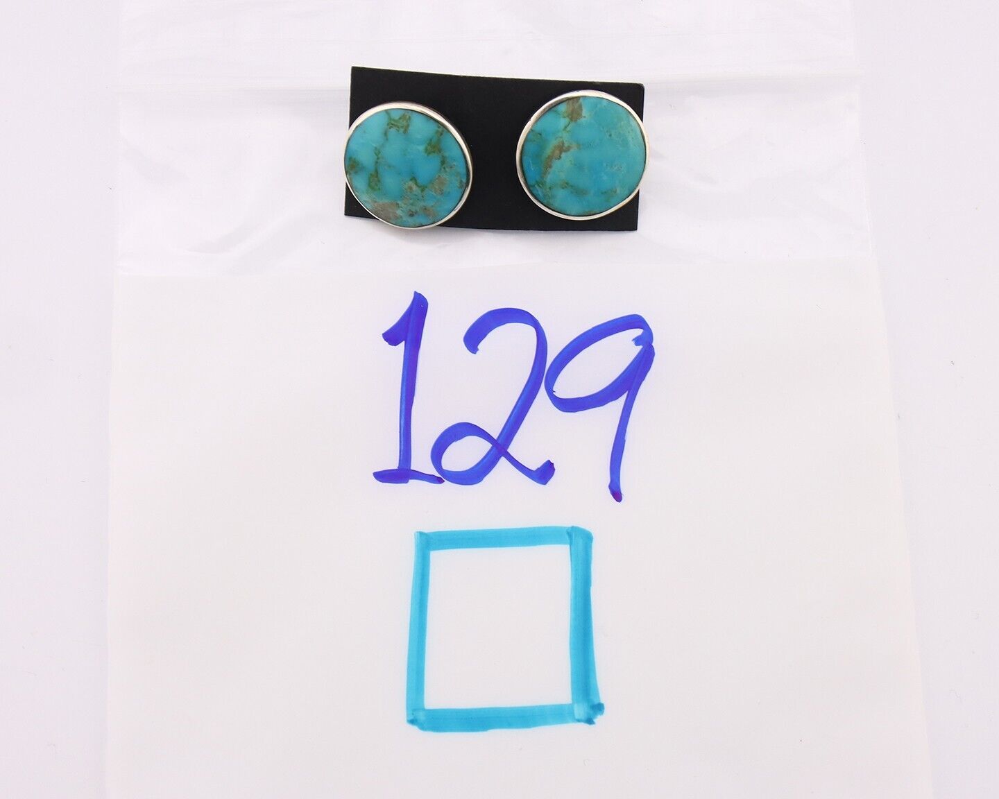 Navajo Earrings 925 Silver Natural Kingman Turquoise Artist Signed JM C.90's