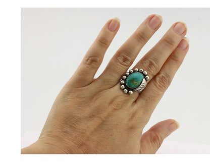 Navajo Ring .925 Silver Blue Gem Turquoise Native American Artist C.80's