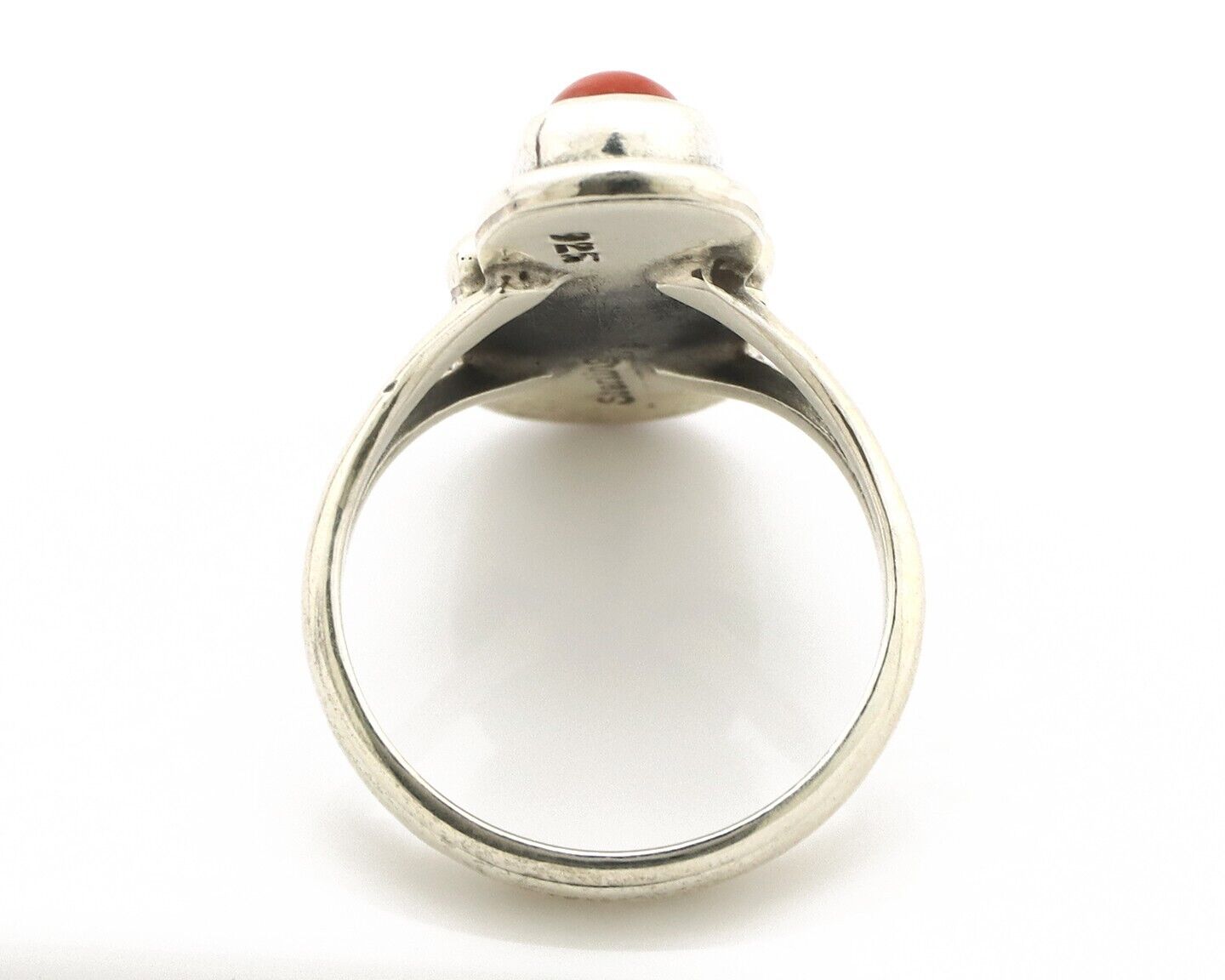 Navajo Inlay Band Ring 925 Silver Turquoise & Coral Native Artist C.80's