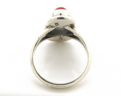 Navajo Inlay Band Ring 925 Silver Turquoise & Coral Native Artist C.80's