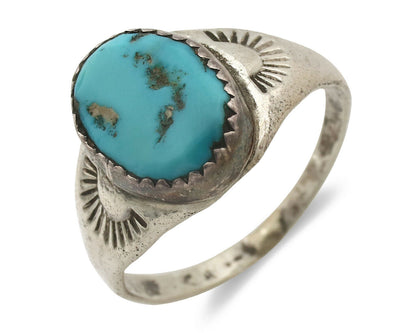 Zuni Ring .925 Silver Natural Blue Turquoise Native American Artist C.1980's