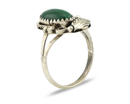 Navajo Ring 925 Silver Natural Malachite Artist Signed Justin Morris C.80's