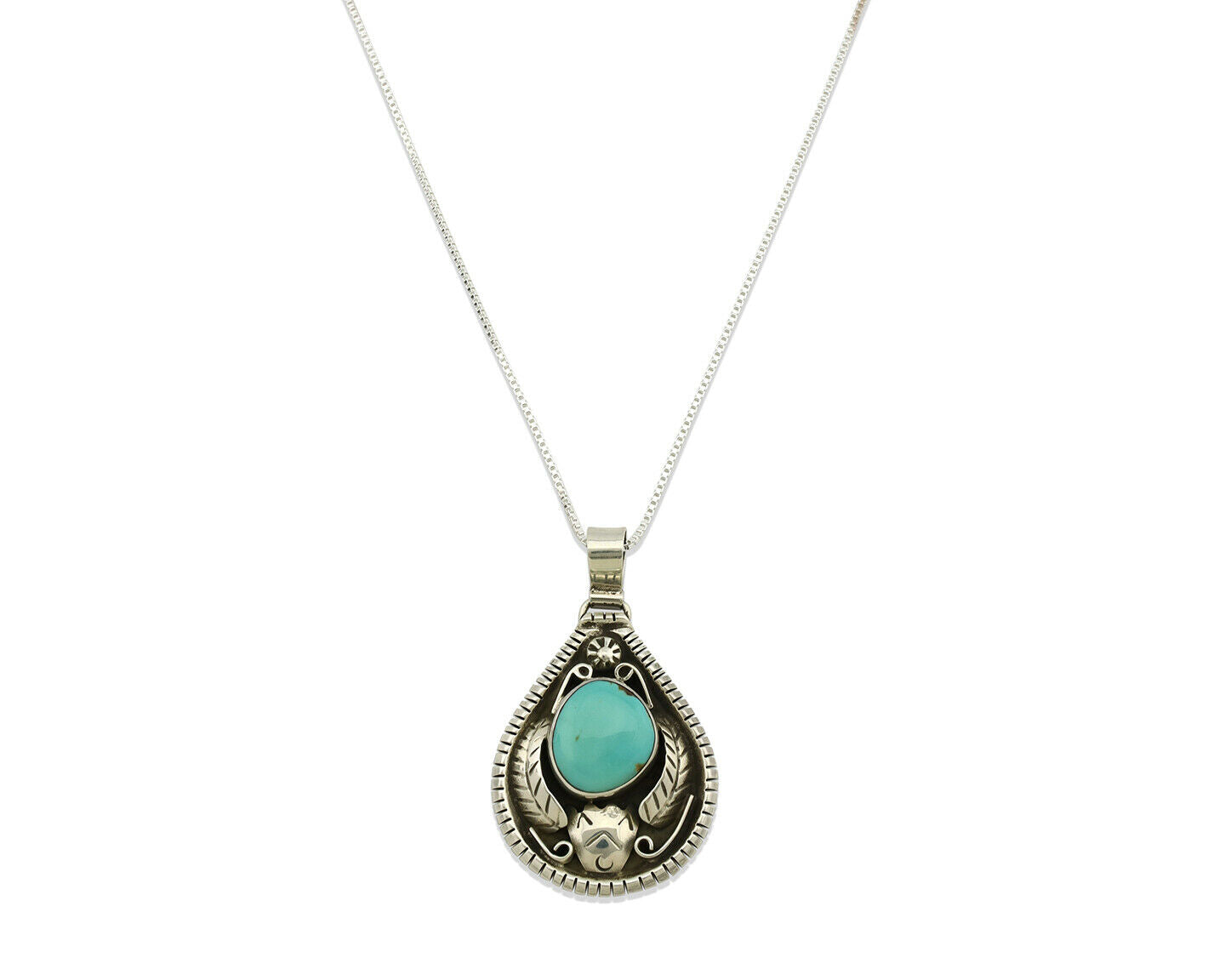 Navajo Necklace .925 Silver Kingman Turquoise Signed Tepee C.1980's