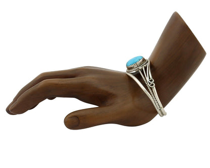 Navajo Bracelet 925 Silver Natural Blue Turquoise Native American Artist C.80's