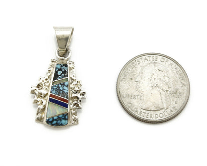 Navajo Pendant .925 Silver Inlaid Gemstone Native American C.80's