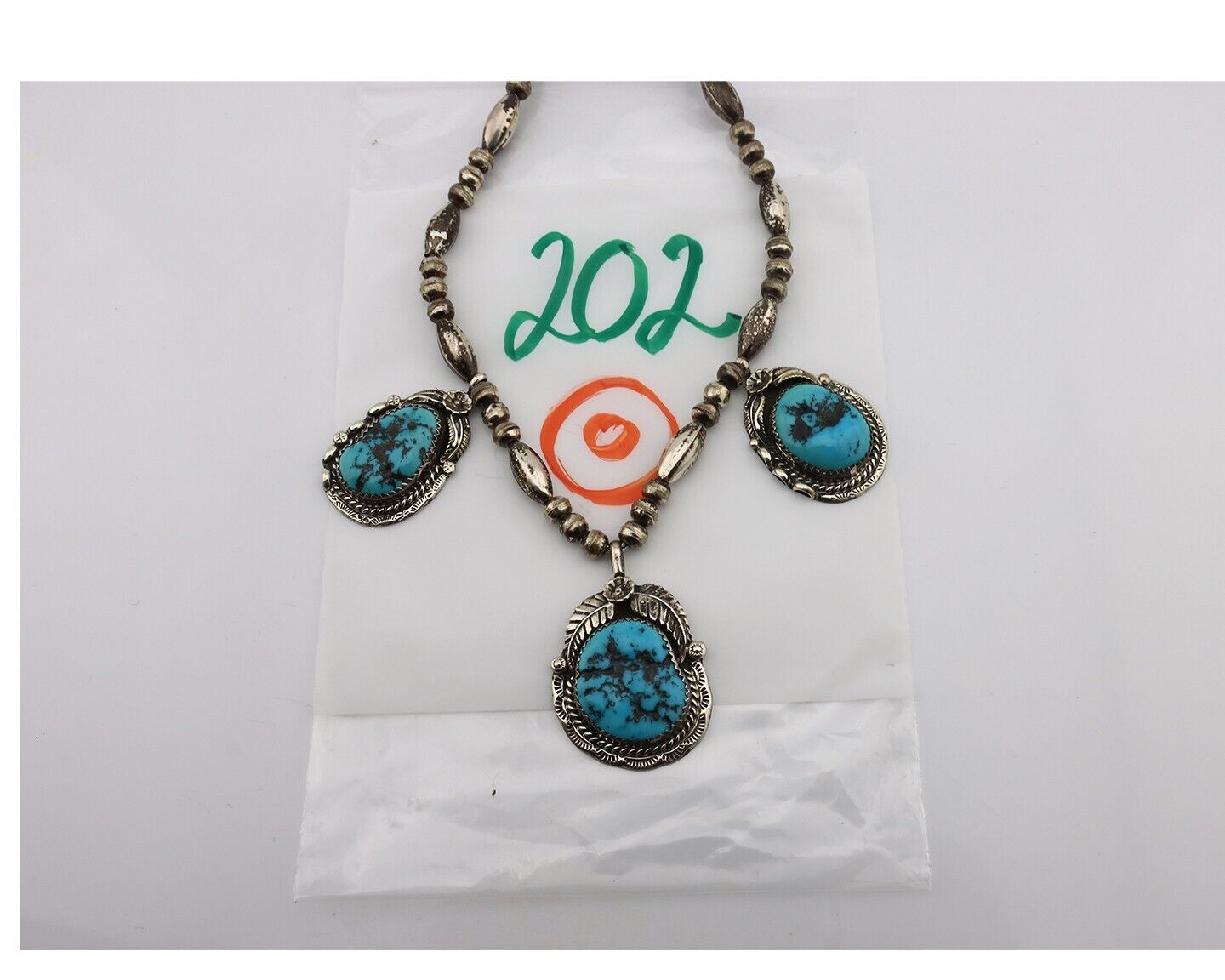 Navajo Necklace 925 Silver Sleeping Beauty Turquoise Artist Signed SC C.80's