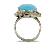 Navajo Ring 925 Silver Sleeping Beauty Turquoise Signed Justin Morris C.80's
