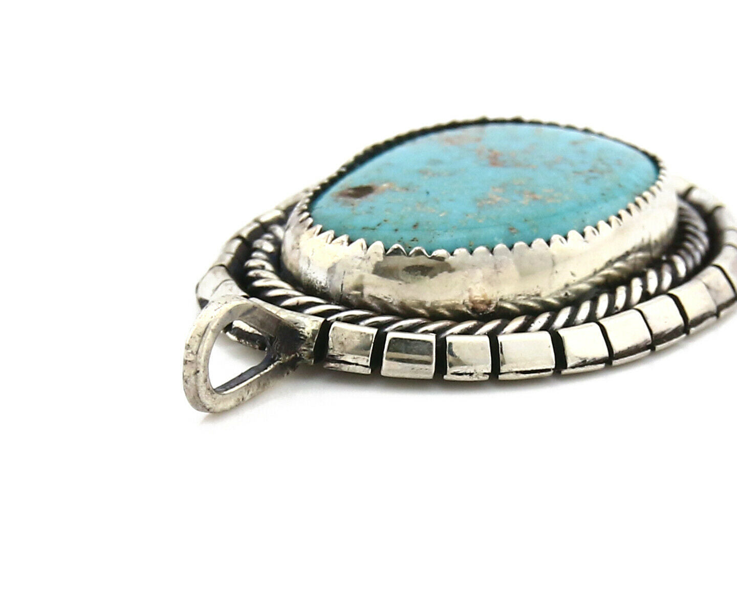 Navajo Pendant .925 Silver Kingman Turquoise Signed Artist Tom Willeto C.80's