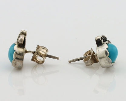 Navajo Earrings 925 Silver Natural Mined Turquoise Native American Artist C.80's