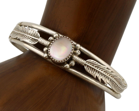 Navajo Bracelet 925 Silver Natural Pink Mussel Native American Signed Begay C80s
