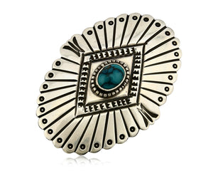 Navajo Handmade Brooch Pin .925 Sterling Silver Turquoise Artist Reeves C.1990