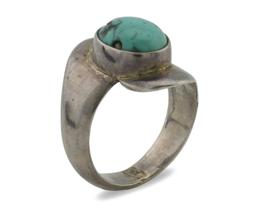 Navajo Ring .925 Silver Natural Turquoise Handmade Native American Artist C.80s