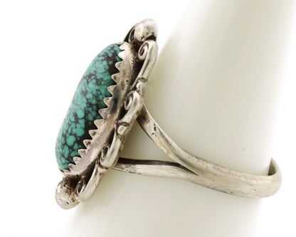 Navajo Ring .925 Silver Spiderweb Turquoise Artist Signed TALHAT C.80's