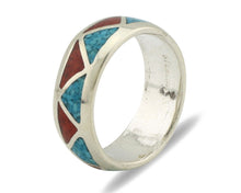 Navajo Ring 925 Silver Natural Turquoise & Coral Native American Artist C.80's